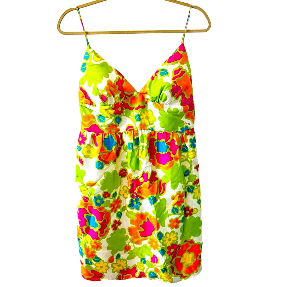 Milly Baby Doll Spaghetti Strap Flower 100% Silk Dress. Very Feminine & Pretty!